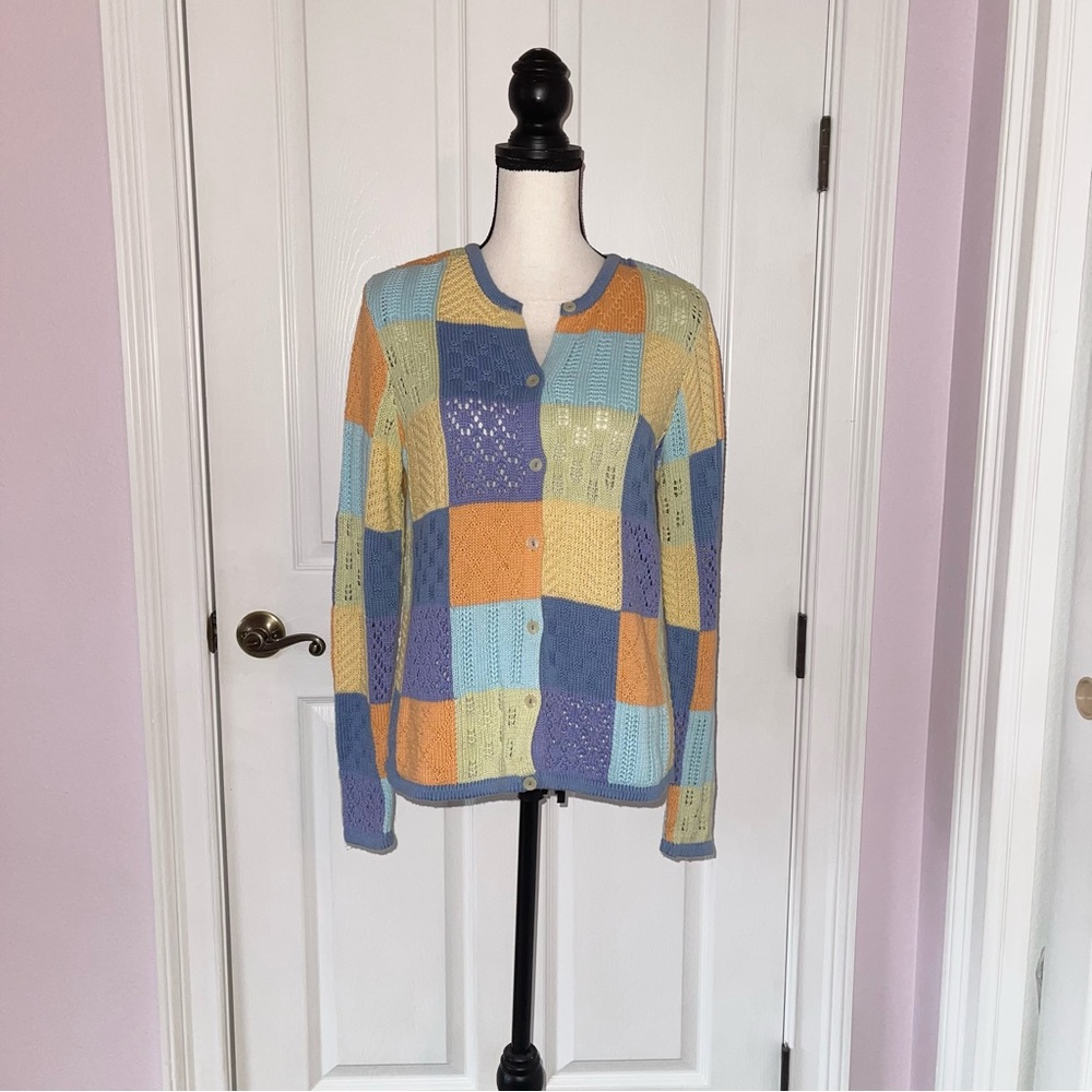 Talbots Multicolor Patchwork Cardigan - image 2